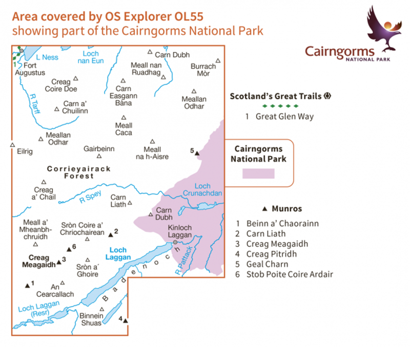 OS Explorer Map 55 - Loch Laggan and Creag Meagaidh Corrieyairack Pass-1